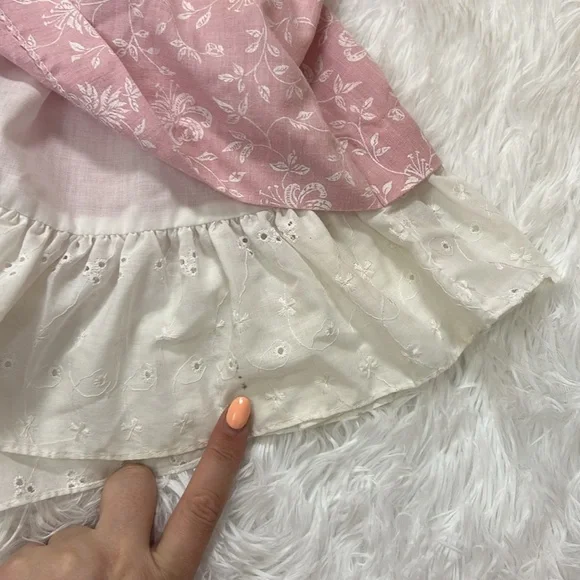 PRELUDE Vintage Pink and White Midi Skirt with Eyelet Hem USA Made Size 13/14 p4 - Picture 8 of 8
